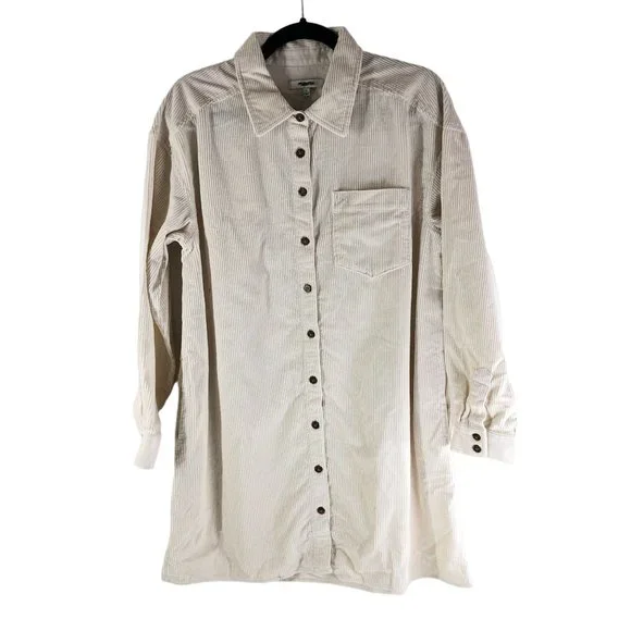 Madewell Womens Corduroy Mini Shirtdress Pockets Lighthouse Ivory S - Picture 4 of 8